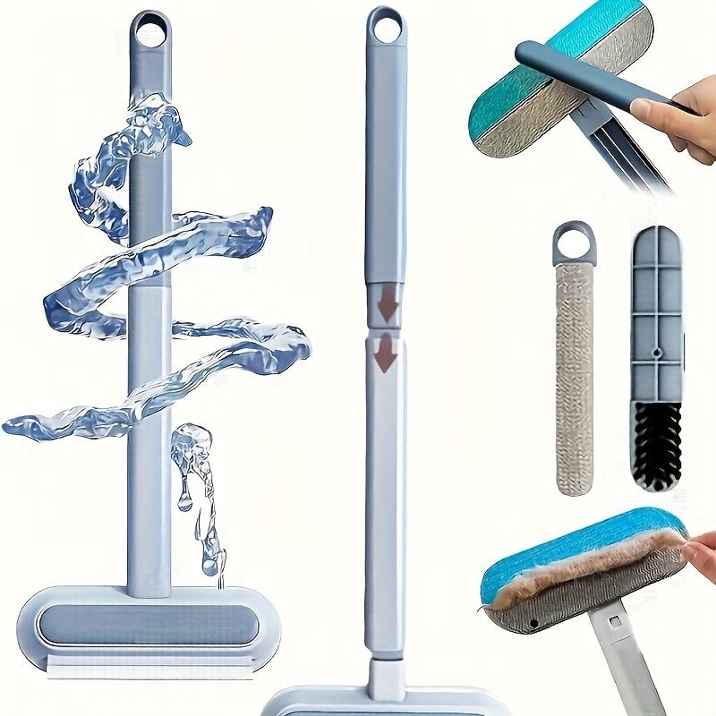Triple-Action Pet Hair Remover Brush for Cats and Dogs – Reusable Lint Roller with Washable Blue and Grey Fabric Bristles, Durable Plastic Handle, Perfect for Carpets, Upholstery, Clothing, and Car Interiors