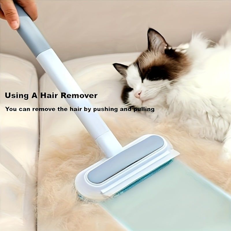 Triple-Action Pet Hair Remover Brush for Cats and Dogs – Reusable Lint Roller with Washable Blue and Grey Fabric Bristles, Durable Plastic Handle, Perfect for Carpets, Upholstery, Clothing, and Car Interiors