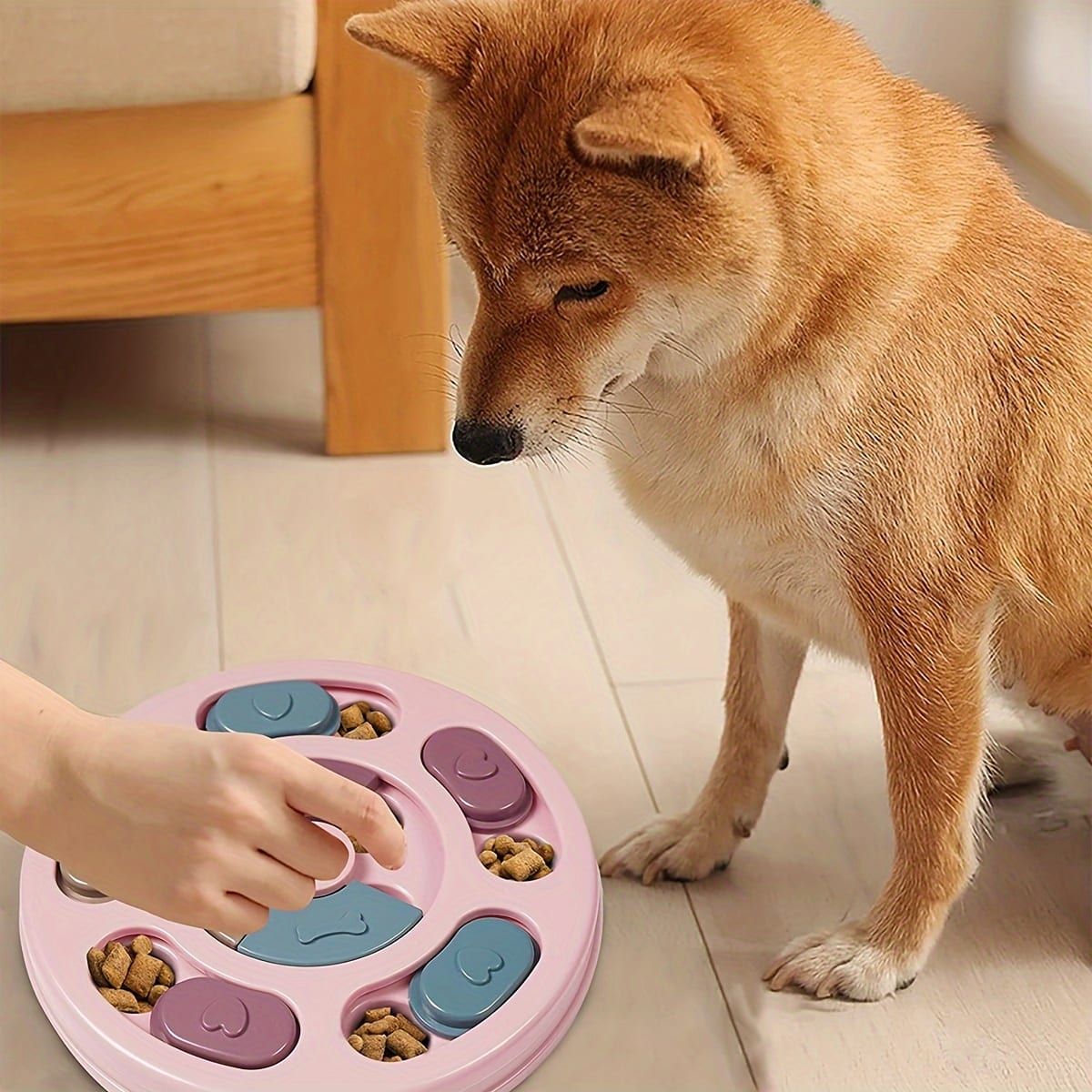 Interactive Dog Puzzle Feeder Toy, Slow Feeder with Sliding Lids for Mental Stimulation, Fun Treat Hide & Seek Game for Boredom Relief and Healthy Eating (Blue)