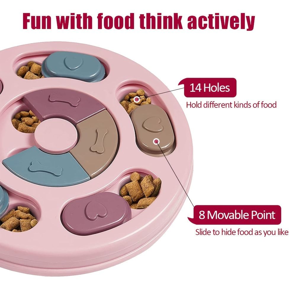 Interactive Dog Puzzle Feeder Toy, Slow Feeder with Sliding Lids for Mental Stimulation, Fun Treat Hide & Seek Game for Boredom Relief and Healthy Eating (Blush)
