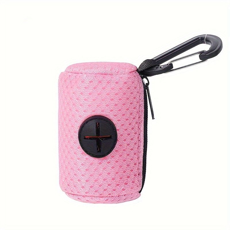 Portable Poop Bag Holder Dispenser for Dog Walking – Mesh Roll Bag Storage Case with Carabiner Clip, Easy One-Hand Pull for Outdoor Pet Waste Cleanup (Black)
