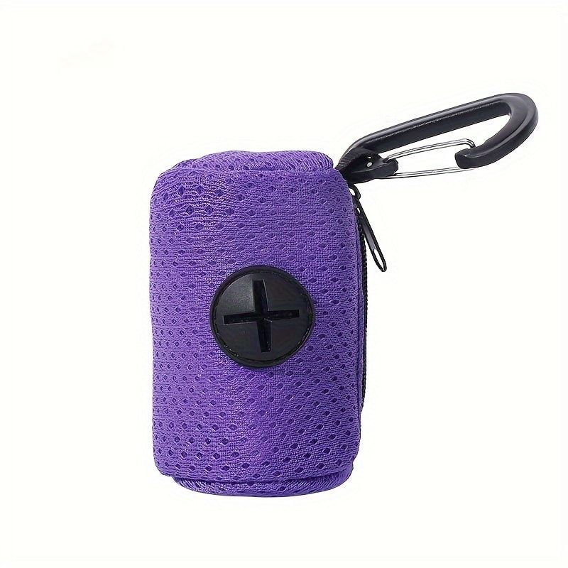 Portable Poop Bag Holder Dispenser for Dog Walking – Mesh Roll Bag Storage Case with Carabiner Clip, Easy One-Hand Pull for Outdoor Pet Waste Cleanup (Navy)