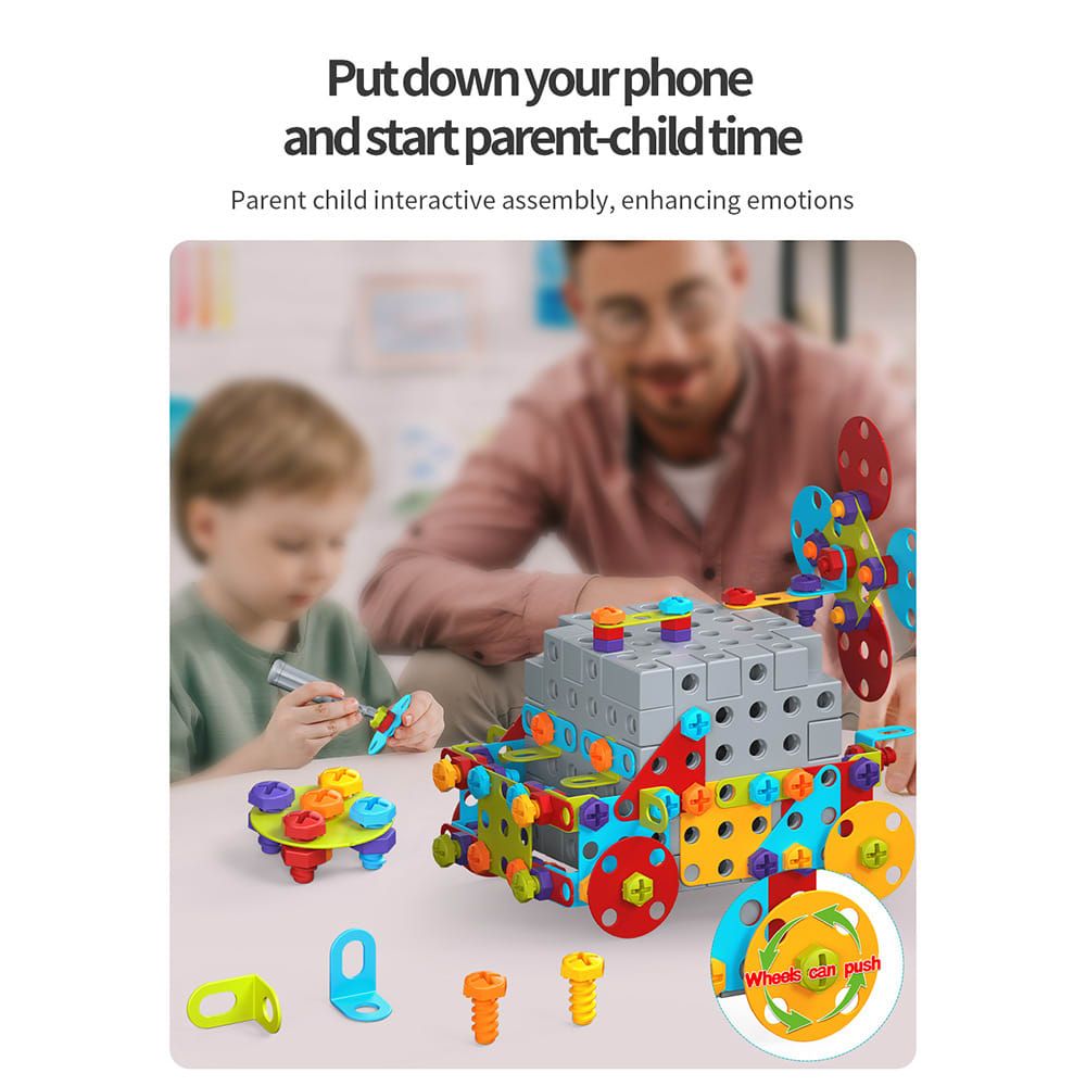 DIY Screw Assembly Building Blocks Set for Kids Ages 3-6 – Creative Educational Toy with Wrench and Screwdriver, Perfect for Parent-Child Interaction and Fine Motor Skills Development (490PCS)