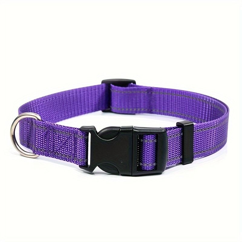 Reflective Dog Collar with Adjustable Nylon Webbing – Safe & Visible Pet Gear for Walks, Outdoor Adventures, and Nighttime Visibility (L, Green)