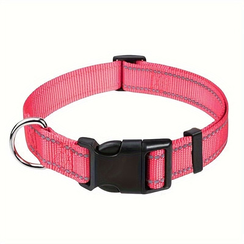 Reflective Dog Collar with Adjustable Nylon Webbing – Safe & Visible Pet Gear for Walks, Outdoor Adventures, and Nighttime Visibility (M, Pink)