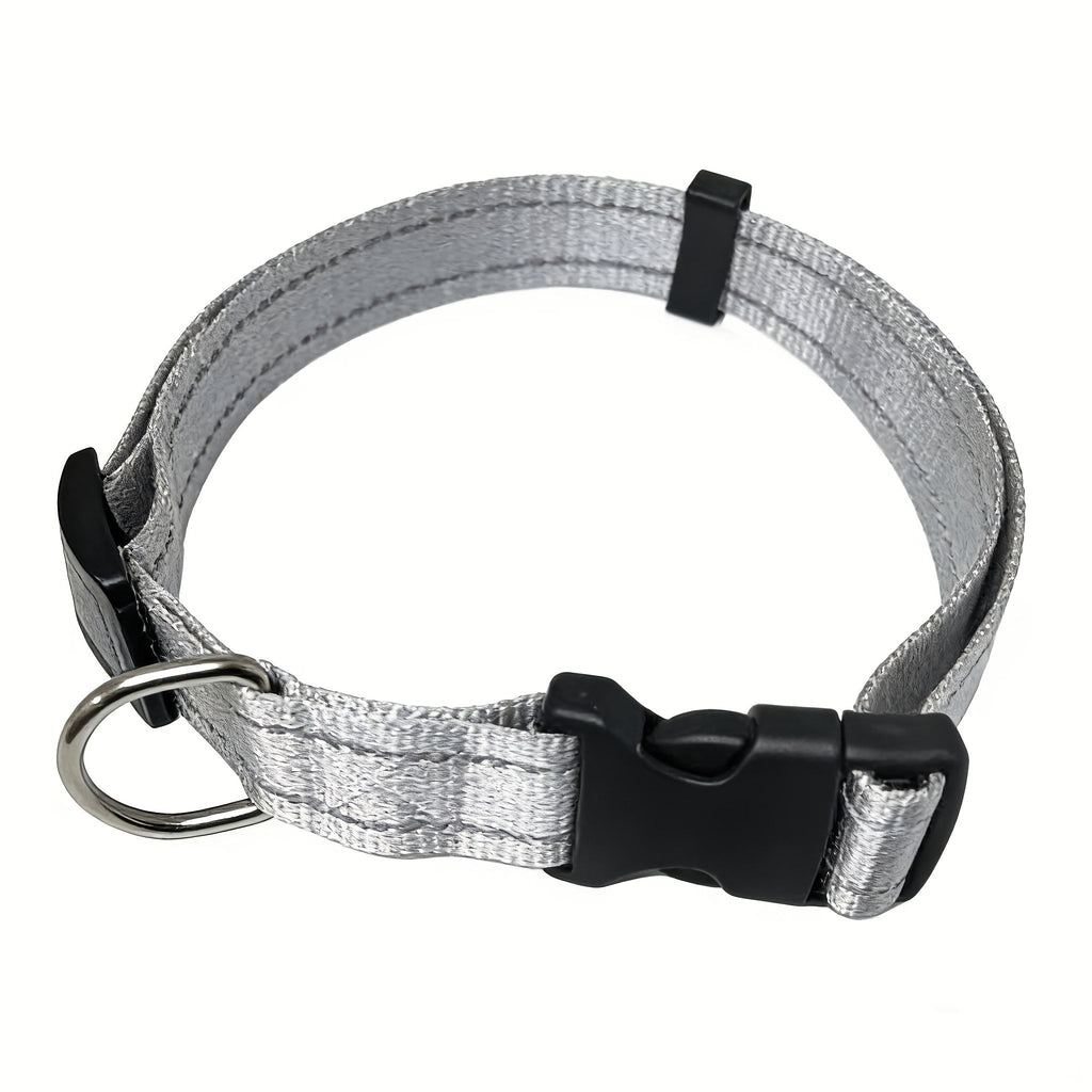 Reflective Dog Collar with Adjustable Nylon Webbing – Safe & Visible Pet Gear for Walks, Outdoor Adventures, and Nighttime Visibility (S, Black)