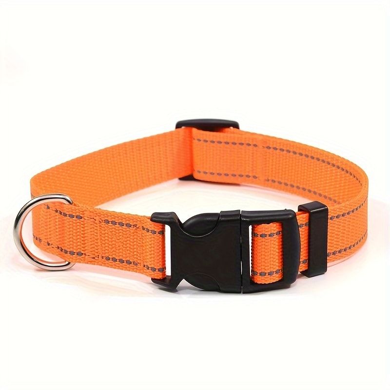 Reflective Dog Collar with Adjustable Nylon Webbing – Safe & Visible Pet Gear for Walks, Outdoor Adventures, and Nighttime Visibility (S, Grey)