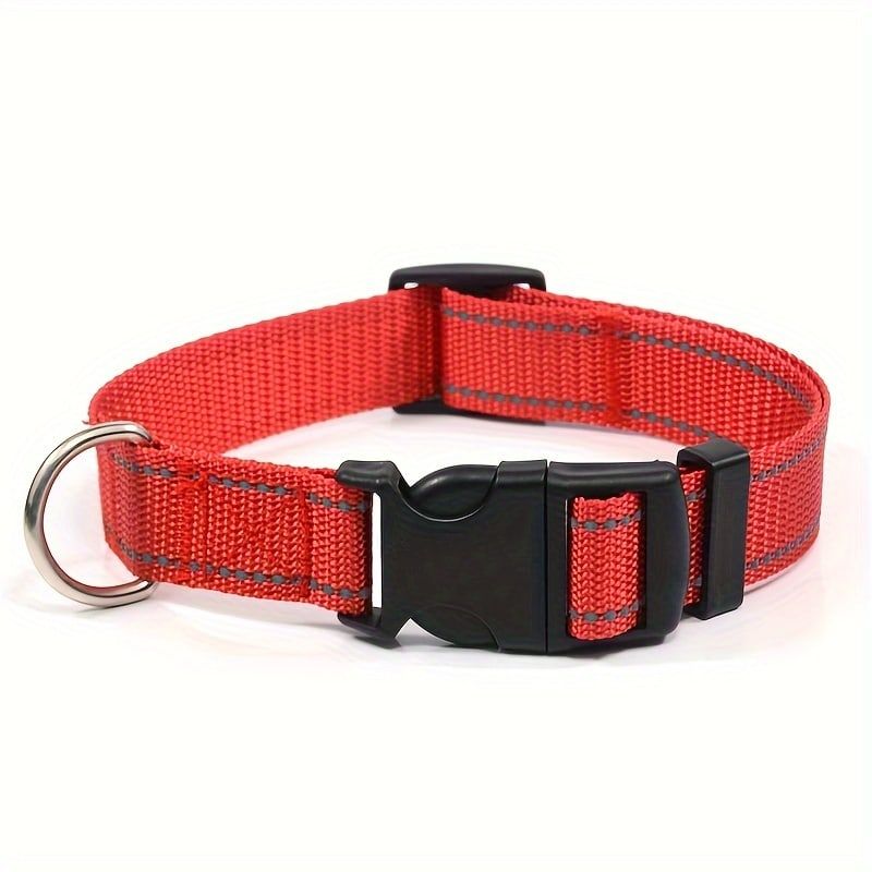 Reflective Dog Collar with Adjustable Nylon Webbing – Safe & Visible Pet Gear for Walks, Outdoor Adventures, and Nighttime Visibility (S, Navy)