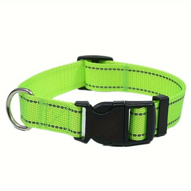 Reflective Dog Collar with Adjustable Nylon Webbing – Safe & Visible Pet Gear for Walks, Outdoor Adventures, and Nighttime Visibility (XS, Black)