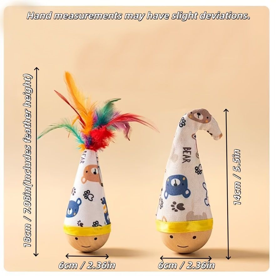 Interactive Wobble Cat Toy with Feathers and Wooden Base – Durable, Self-Righting Design for Endless Play, Exercise, and Entertainment for All Cat Breeds and Sizes (Feather, White)