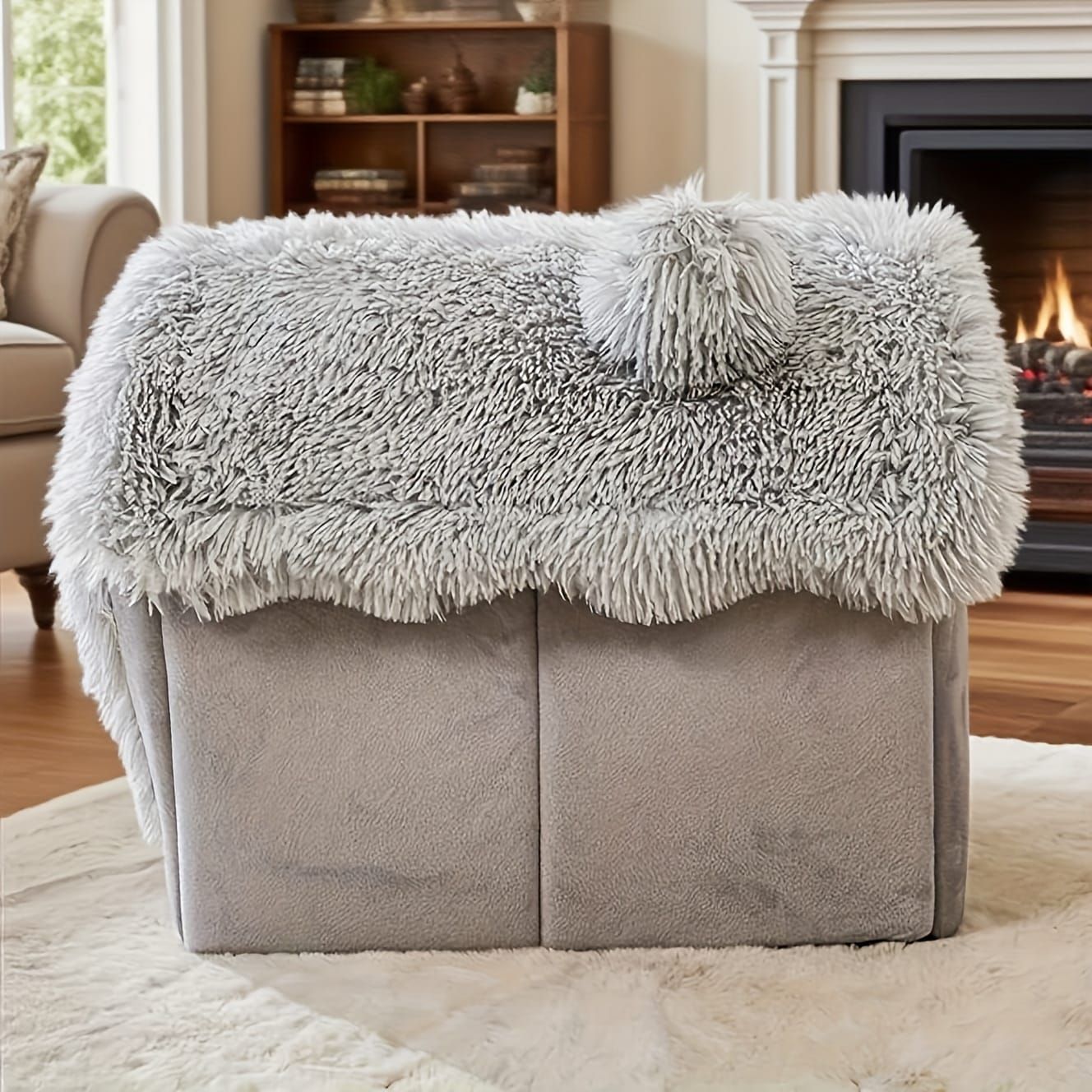Plush Pet House with Detachable Cushion – Cozy, Warm, and Stylish Indoor Cat or Small Dog Bed – Soft Faux Fur Hideaway with Doorway – Perfect for Year-Round Comfort and Relaxation (L, Brown)