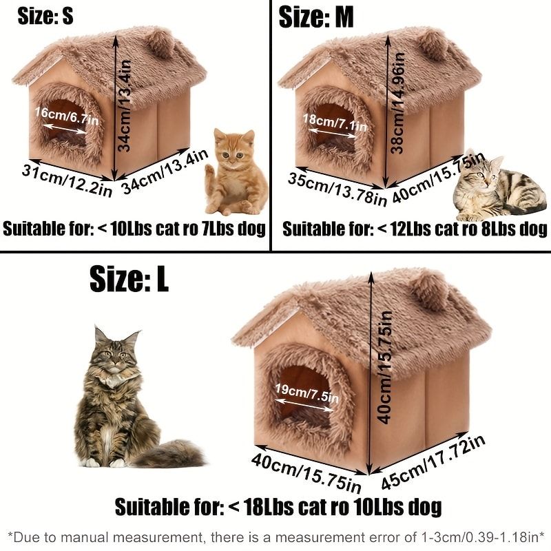 Plush Pet House with Detachable Cushion – Cozy, Warm, and Stylish Indoor Cat or Small Dog Bed – Soft Faux Fur Hideaway with Doorway – Perfect for Year-Round Comfort and Relaxation (S, Brown)