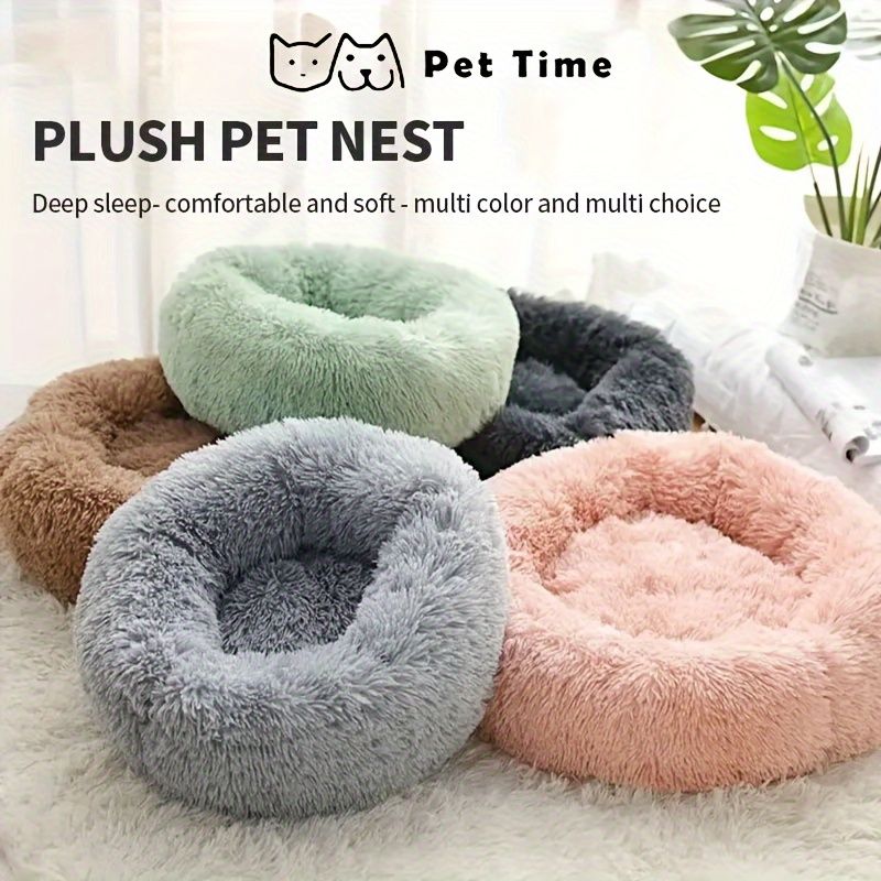 Plush Pet Nest Soft Donut Cat Bed – Cozy Round Couch for Cats and Small Dogs, Comfortable Sleeping Spot for Warmth and Deep Sleep, Suitable for Indoor Home Use (L, White)