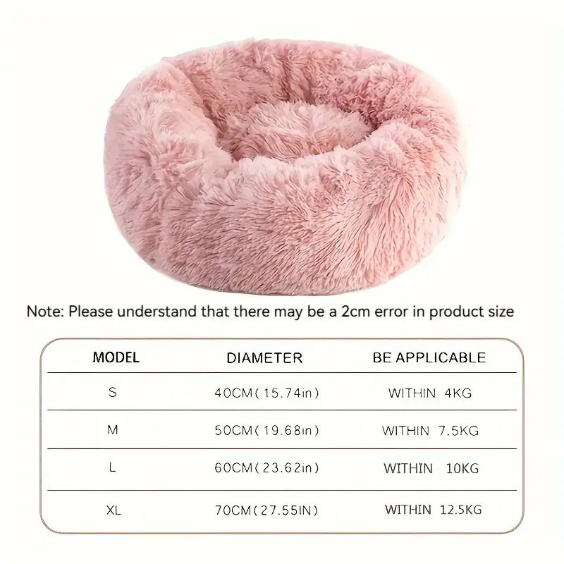 Plush Pet Nest Soft Donut Cat Bed – Cozy Round Couch for Cats and Small Dogs, Comfortable Sleeping Spot for Warmth and Deep Sleep, Suitable for Indoor Home Use (M, White)