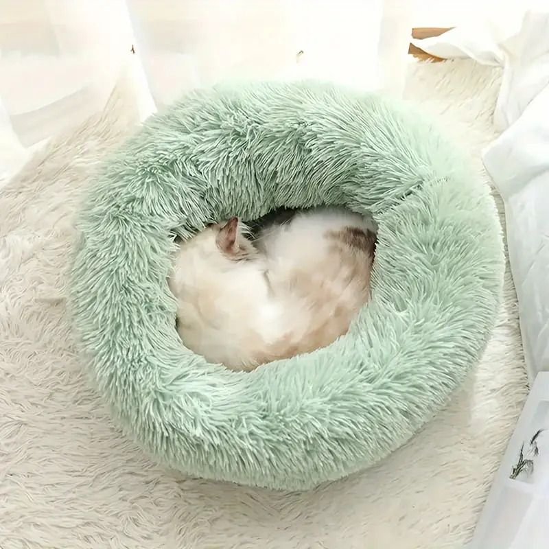 Plush Pet Nest Soft Donut Cat Bed – Cozy Round Couch for Cats and Small Dogs, Comfortable Sleeping Spot for Warmth and Deep Sleep, Suitable for Indoor Home Use (XL, Green)