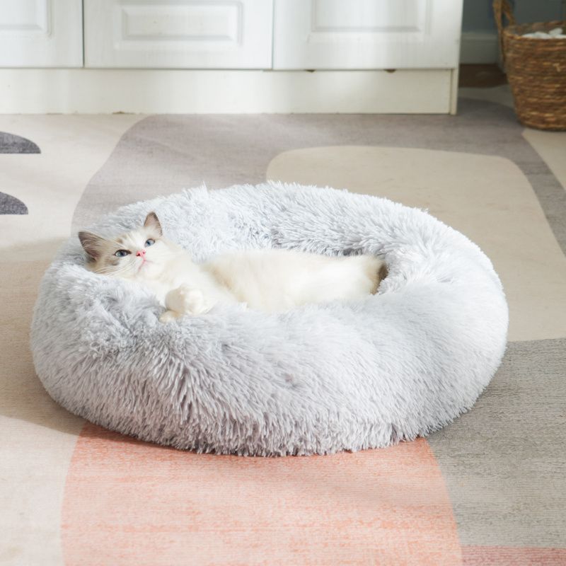Plush Pet Nest Soft Donut Cat Bed – Cozy Round Couch for Cats and Small Dogs, Comfortable Sleeping Spot for Warmth and Deep Sleep, Suitable for Indoor Home Use (XL, Green)