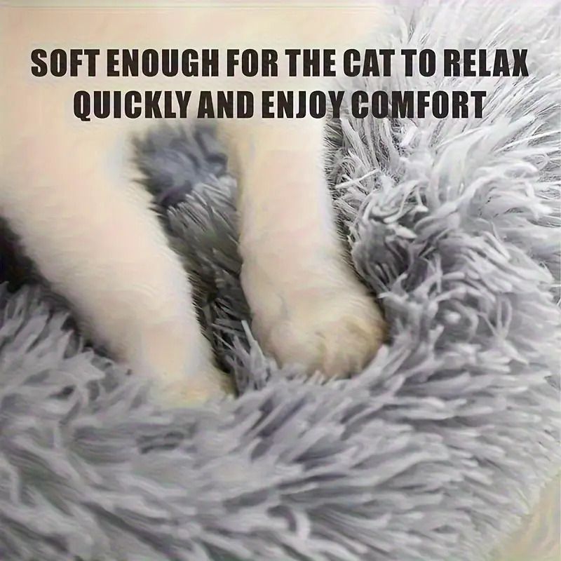 Plush Pet Nest Soft Donut Cat Bed – Cozy Round Couch for Cats and Small Dogs, Comfortable Sleeping Spot for Warmth and Deep Sleep, Suitable for Indoor Home Use (XL, White)