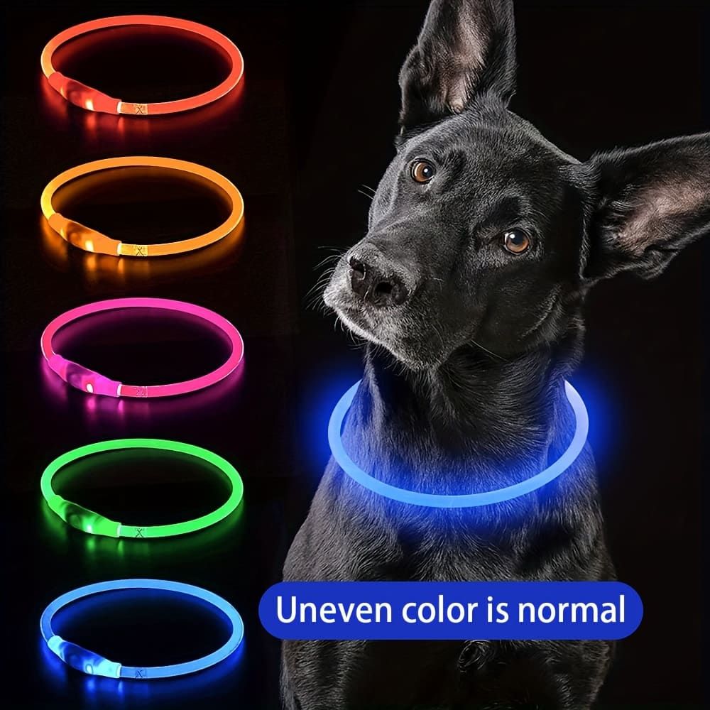 USB Rechargeable LED Glow Pet Collar, Soft Silicone Night Safety Dog & Cat Collar with 6 Colors, 3 Modes, Adjustable Length for Small, Medium, Large Pets, Ideal for Evening Walks and Outdoor Visibility (L, Green)