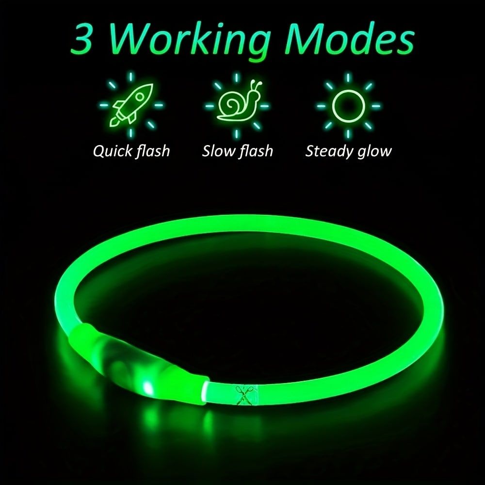 USB Rechargeable LED Glow Pet Collar, Soft Silicone Night Safety Dog & Cat Collar with 6 Colors, 3 Modes, Adjustable Length for Small, Medium, Large Pets, Ideal for Evening Walks and Outdoor Visibility (L, Pink)