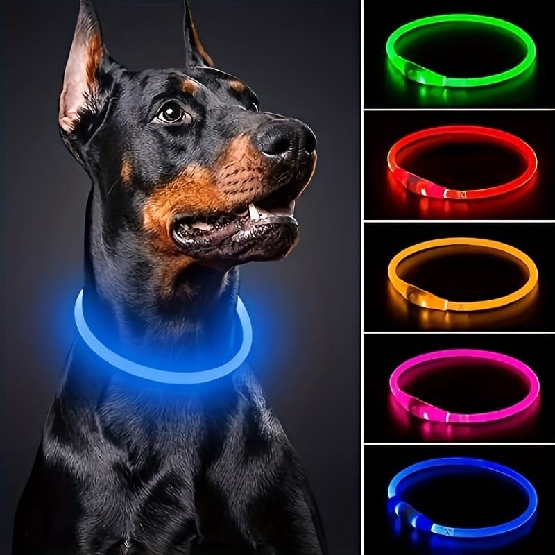USB Rechargeable LED Glow Pet Collar, Soft Silicone Night Safety Dog & Cat Collar with 6 Colors, 3 Modes, Adjustable Length for Small, Medium, Large Pets, Ideal for Evening Walks and Outdoor Visibility (L, Pink)