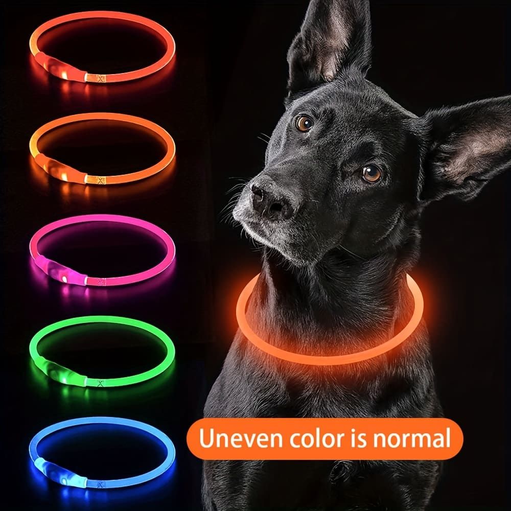 USB Rechargeable LED Glow Pet Collar, Soft Silicone Night Safety Dog & Cat Collar with 6 Colors, 3 Modes, Adjustable Length for Small, Medium, Large Pets, Ideal for Evening Walks and Outdoor Visibility (L, Purple)