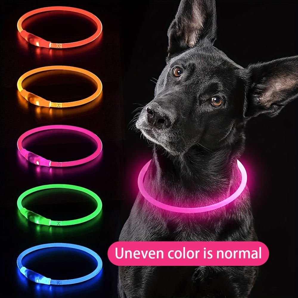 USB Rechargeable LED Glow Pet Collar, Soft Silicone Night Safety Dog & Cat Collar with 6 Colors, 3 Modes, Adjustable Length for Small, Medium, Large Pets, Ideal for Evening Walks and Outdoor Visibility (M, Green)