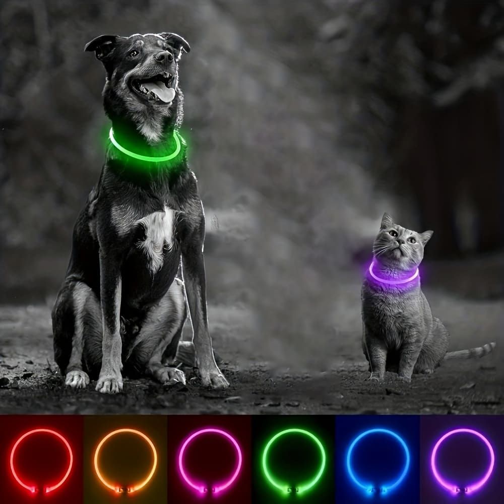 USB Rechargeable LED Glow Pet Collar, Soft Silicone Night Safety Dog & Cat Collar with 6 Colors, 3 Modes, Adjustable Length for Small, Medium, Large Pets, Ideal for Evening Walks and Outdoor Visibility (M, Red)