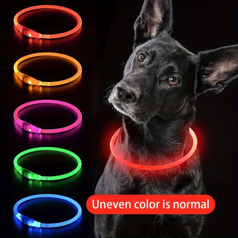 USB Rechargeable LED Glow Pet Collar, Soft Silicone Night Safety Dog & Cat Collar with 6 Colors, 3 Modes, Adjustable Length for Small, Medium, Large Pets, Ideal for Evening Walks and Outdoor Visibility (S, Green)