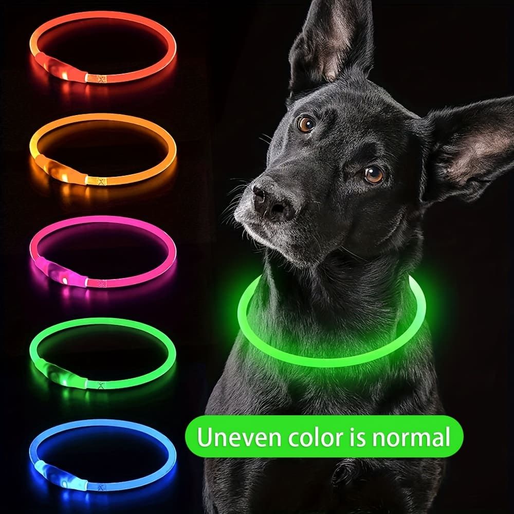 USB Rechargeable LED Glow Pet Collar, Soft Silicone Night Safety Dog & Cat Collar with 6 Colors, 3 Modes, Adjustable Length for Small, Medium, Large Pets, Ideal for Evening Walks and Outdoor Visibility (S, Pink)