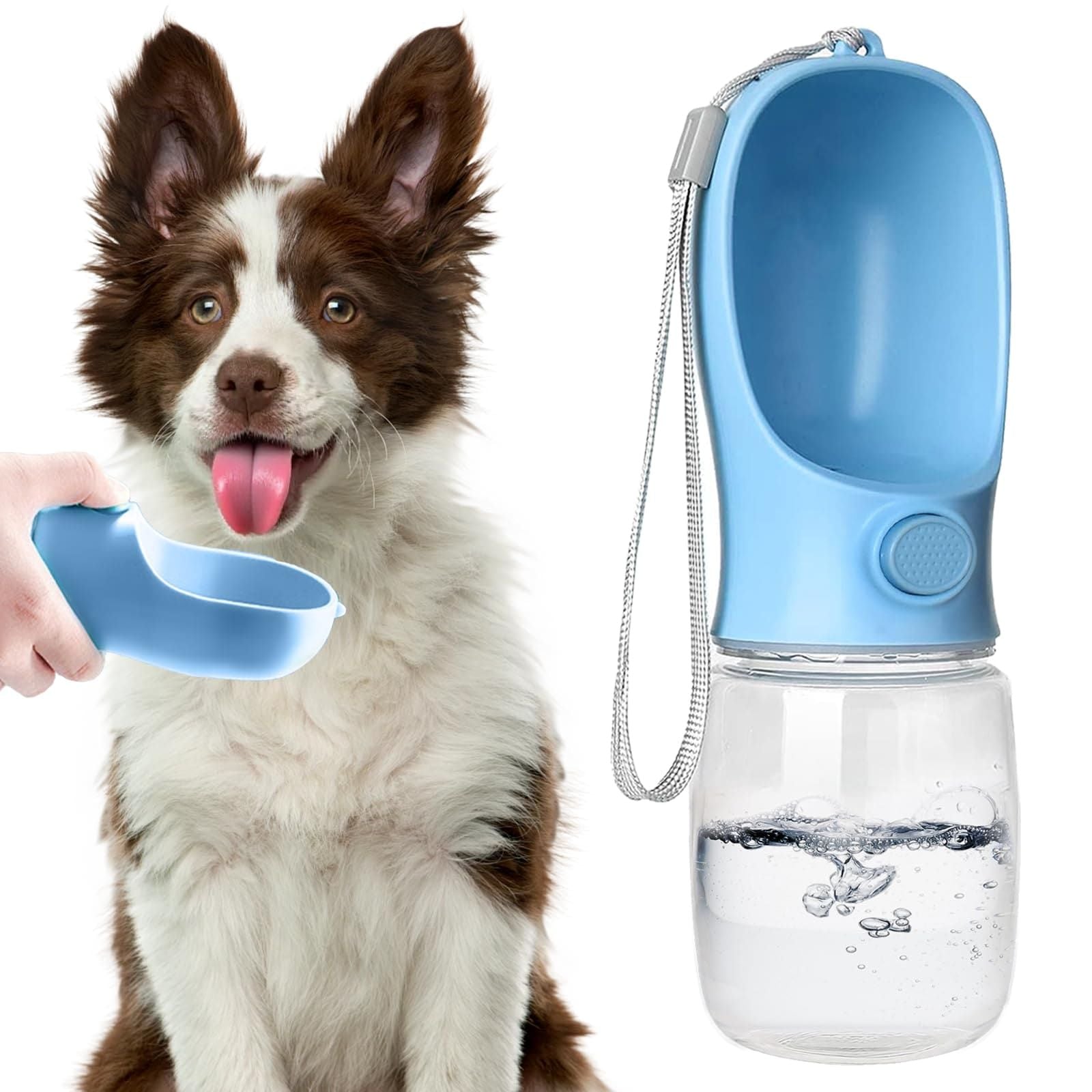 Portable Pet Water Bottle for Outdoor Walks, Travel, and Hiking – Leak-Proof Dog Water Dispenser with Bowl, Easy One-Hand Operation for Dogs, Cats, and Small Pets (350ML（21.5*7cm）, Blue)