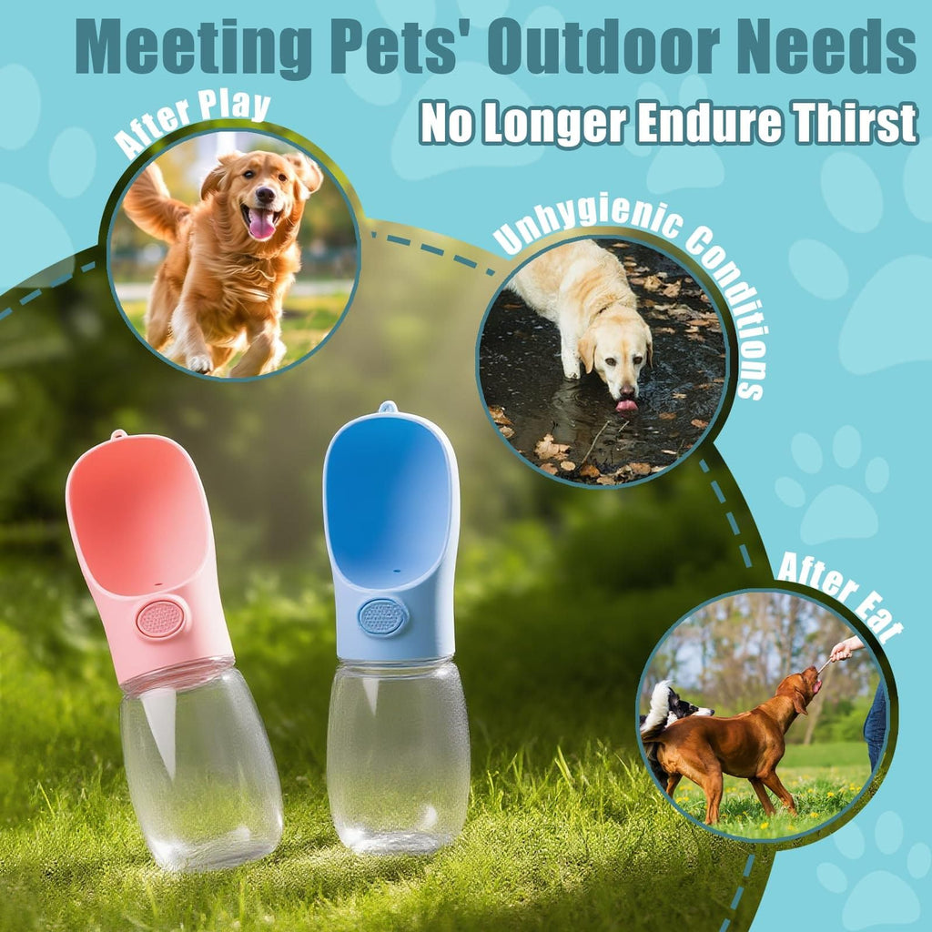 Portable Pet Water Bottle for Outdoor Walks, Travel, and Hiking – Leak-Proof Dog Water Dispenser with Bowl, Easy One-Hand Operation for Dogs, Cats, and Small Pets (350ML（21.5*7cm）, Blue)