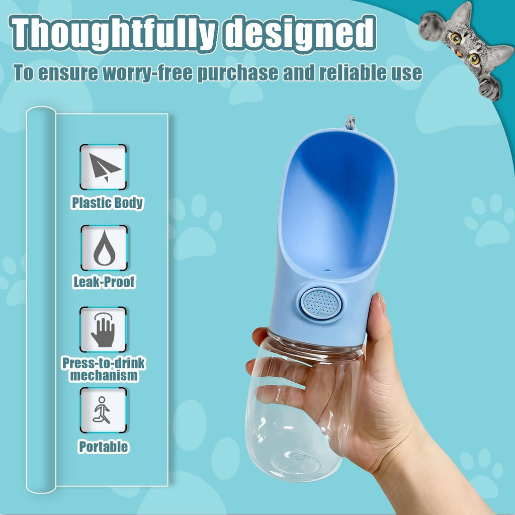Portable Pet Water Bottle for Outdoor Walks, Travel, and Hiking – Leak-Proof Dog Water Dispenser with Bowl, Easy One-Hand Operation for Dogs, Cats, and Small Pets (450ML（25*7cm）, Blue)