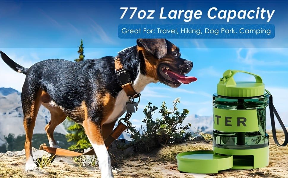Portable Pet Water Bottle with Built-in Bowl – Leak-Proof, Large Capacity 77oz for Camping, Hiking, and Dog Park Adventures – Ideal for Small to Medium Breeds, Easy to Carry Outdoor Dog Travel Dispenser (Black)
