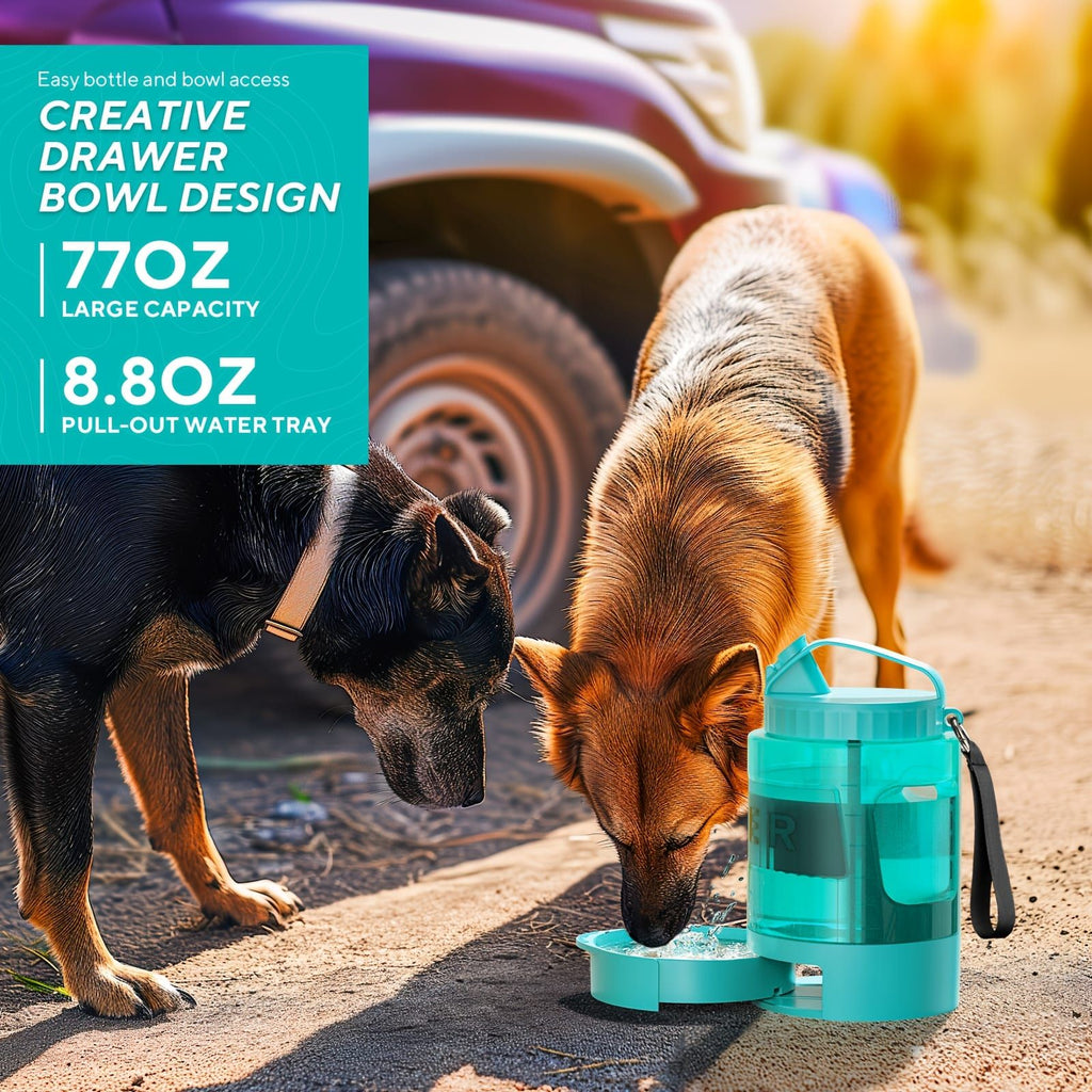 Portable Pet Water Bottle with Built-in Bowl – Leak-Proof, Large Capacity 77oz for Camping, Hiking, and Dog Park Adventures – Ideal for Small to Medium Breeds, Easy to Carry Outdoor Dog Travel Dispenser (Blue)