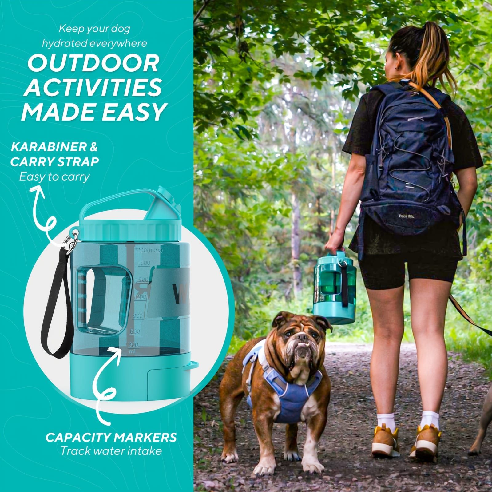 Portable Pet Water Bottle with Built-in Bowl – Leak-Proof, Large Capacity 77oz for Camping, Hiking, and Dog Park Adventures – Ideal for Small to Medium Breeds, Easy to Carry Outdoor Dog Travel Dispenser (Blue)