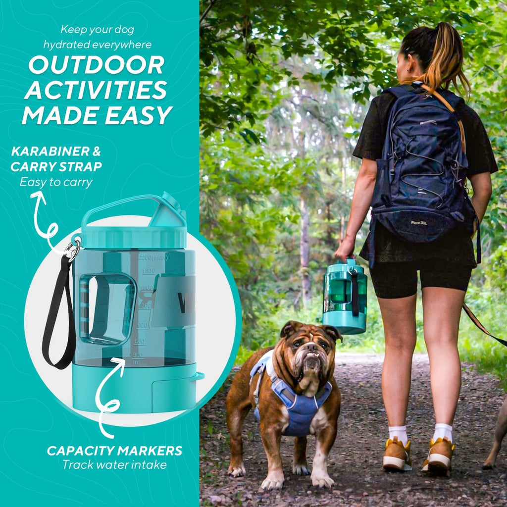 Portable Pet Water Bottle with Built-in Bowl – Leak-Proof, Large Capacity 77oz for Camping, Hiking, and Dog Park Adventures – Ideal for Small to Medium Breeds, Easy to Carry Outdoor Dog Travel Dispenser (Green)