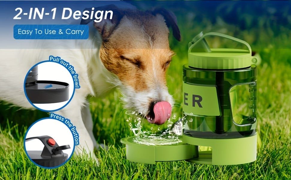Portable Pet Water Bottle with Built-in Bowl – Leak-Proof, Large Capacity 77oz for Camping, Hiking, and Dog Park Adventures – Ideal for Small to Medium Breeds, Easy to Carry Outdoor Dog Travel Dispenser (Green)
