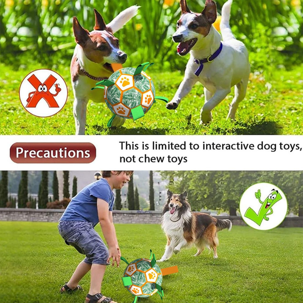 Interactive Dog Soccer Ball Toy with Bite-Resistant PU Surface and Durable Nylon Straps for Fetch, Tug, and Play in Indoor or Outdoor Settings (S)
