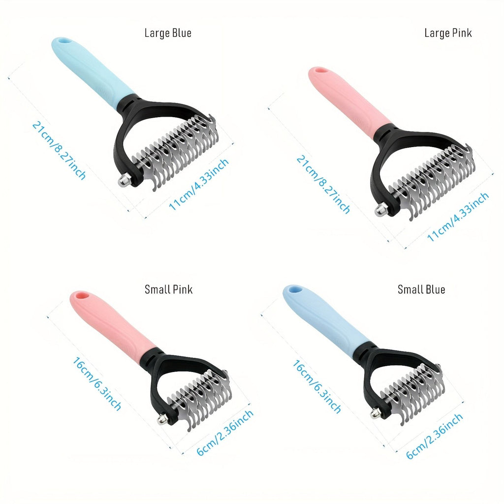 Professional Pet Dematting Comb for Dogs and Cats - Stainless Steel Grooming Tool for Removing Tangles, Mats, and Loose Undercoat Hair, Ideal for Long-Haired and Thick-Coated Breeds - L - Sky Blue