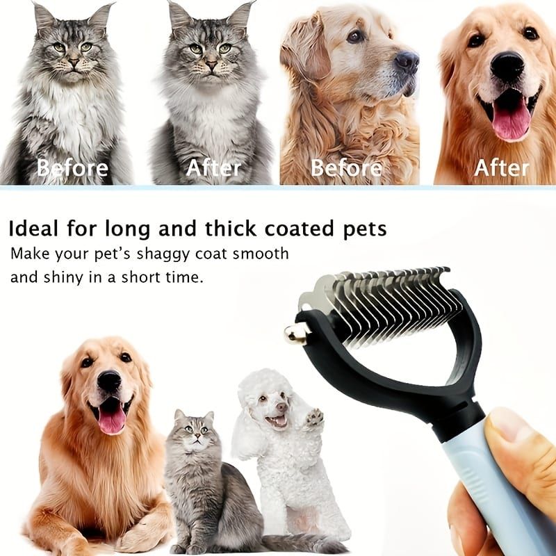 Professional Pet Dematting Comb for Dogs and Cats - Stainless Steel Grooming Tool for Removing Tangles, Mats, and Loose Undercoat Hair, Ideal for Long-Haired and Thick-Coated Breeds - S - Blush
