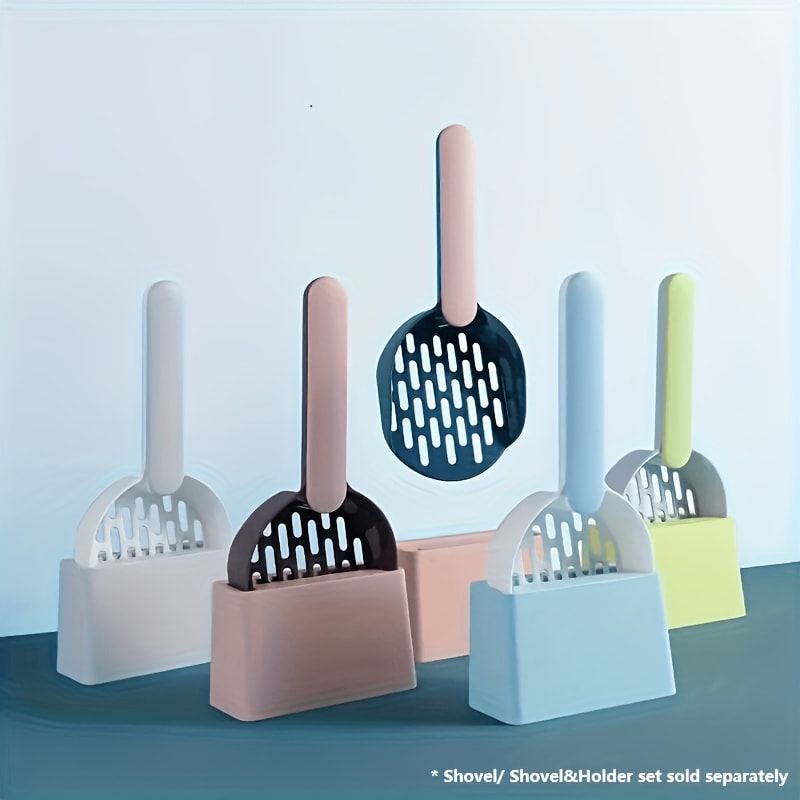 Colorful Cat Litter Scoop Set with Wall-Mountable Storage Base for Easy Cleaning and Organization (Pink)
