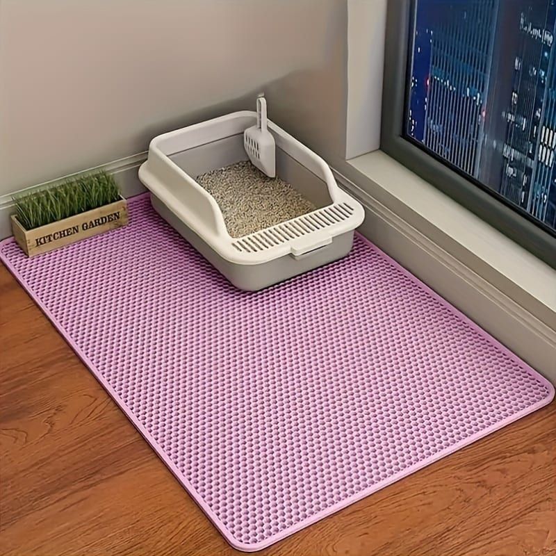 Double-Layer Honeycomb Cat Litter Mat – Waterproof, Slip-Resistant, Leak-Proof, and Easy-Clean Pet Mat for Litter Box Area, Odor-Free and Durable with 6 Vibrant Colors Available (2XL, Black)