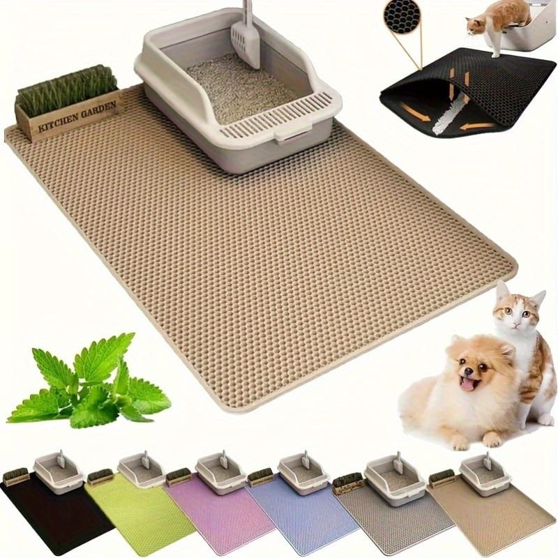Double-Layer Honeycomb Cat Litter Mat – Waterproof, Slip-Resistant, Leak-Proof, and Easy-Clean Pet Mat for Litter Box Area, Odor-Free and Durable with 6 Vibrant Colors Available (L, Black)