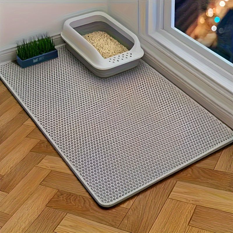 Double-Layer Honeycomb Cat Litter Mat – Waterproof, Slip-Resistant, Leak-Proof, and Easy-Clean Pet Mat for Litter Box Area, Odor-Free and Durable with 6 Vibrant Colors Available (L, Black)