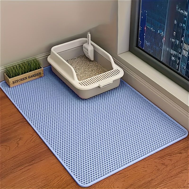 Double-Layer Honeycomb Cat Litter Mat – Waterproof, Slip-Resistant, Leak-Proof, and Easy-Clean Pet Mat for Litter Box Area, Odor-Free and Durable with 6 Vibrant Colors Available (L, Blue)