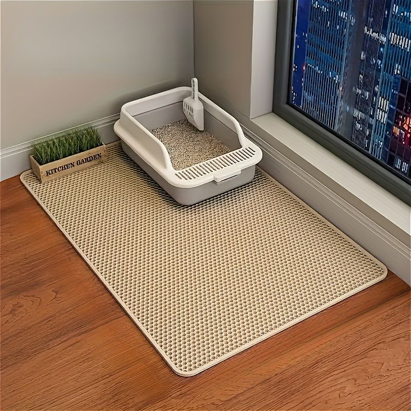 Double-Layer Honeycomb Cat Litter Mat – Waterproof, Slip-Resistant, Leak-Proof, and Easy-Clean Pet Mat for Litter Box Area, Odor-Free and Durable with 6 Vibrant Colors Available (L, Blue)