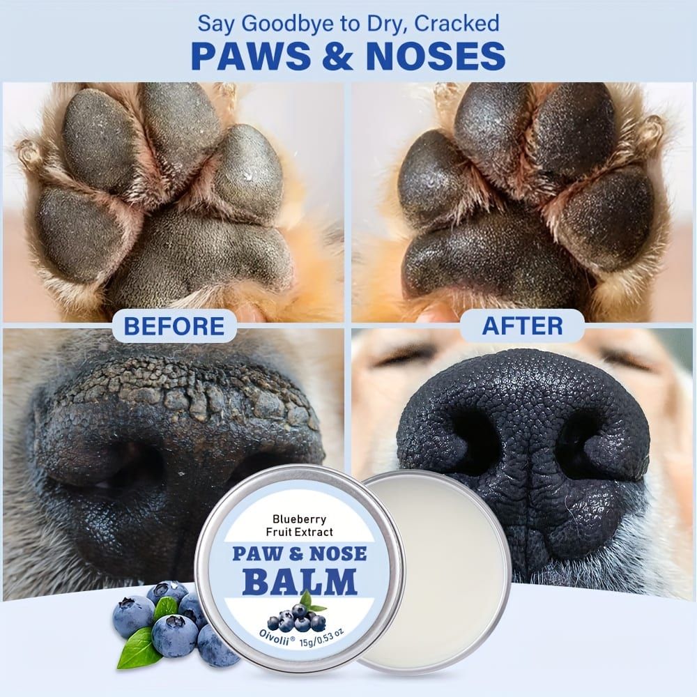 Paw & Nose Care Balm for Dogs and Cats – Deep Moisturizing Treatment for Cracked Pads and Dry Noses, with Coconut Oil or Blueberry Extract, Ideal for Home or On-the-Go Use (OLI00742)