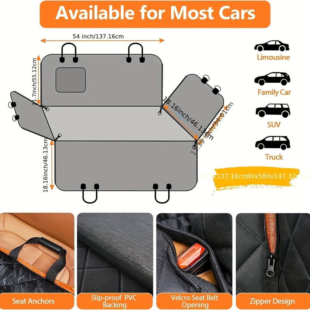 100% Waterproof Pet Car Seat Cover Hammock – Heavy-Duty 600D Scratch-Resistant, Anti-Slip, Soft & Durable Dog Seat Protector for Cars, Trucks, and SUVs – Fits Rear Seats with Easy Foldable Design (Orange)