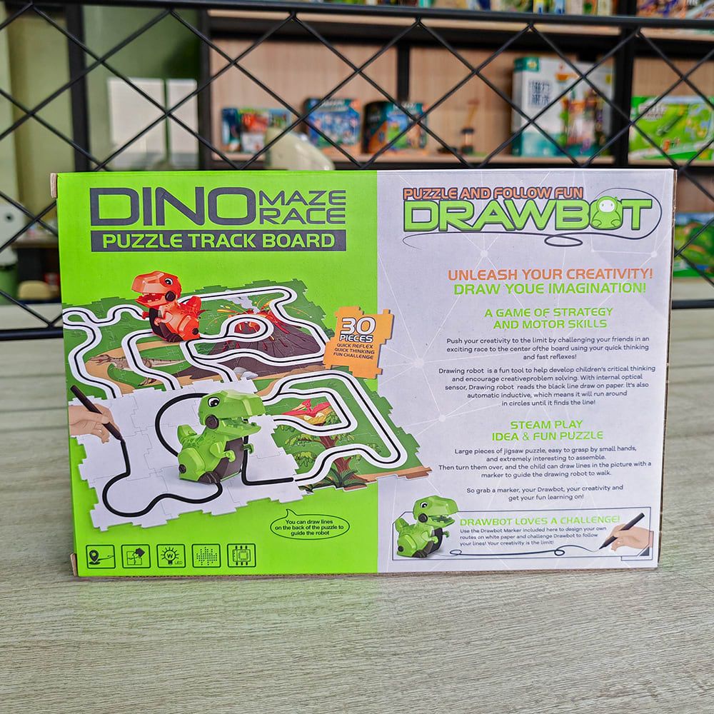 Dinosaur Maze Racing Toy Set for Kids Ages 3+ – Track Puzzle Assembly with Two Q-Style T-Rex Cars, Line-Following Sensors, and Drawing Pen for Interactive Play and Cognitive Development (Orange)
