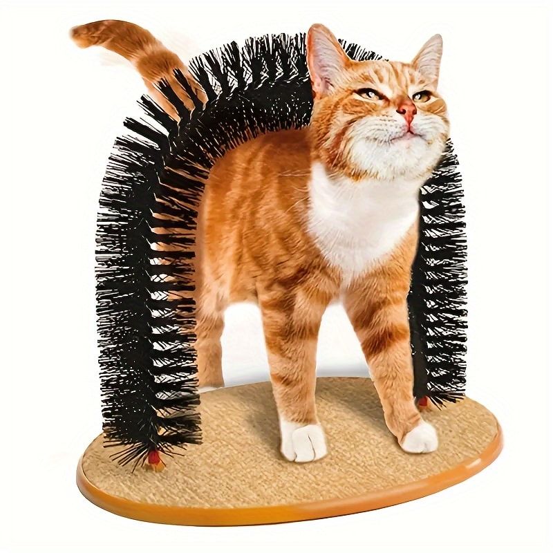 Cat Arch Groomer & Self-Scratching Toy – Interactive Massage, Brushing, and Play Station with Hanging Catnip Mouse for Indoor Cats
